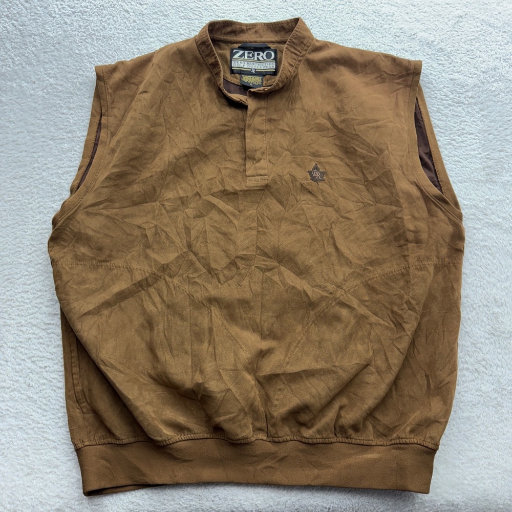 Zero Restriction Mens XL Brown Microfiber Golf Vest Mock‎ Neck Made in USA 4093